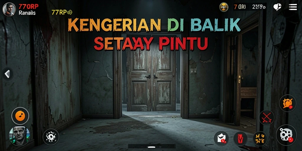 Screenshot gameplay 77RP menunjukkan suasana menyeramkan yang mencekam.