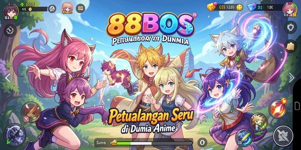 Screenshot utama 88BOS menampilkan karakter anime dalam pertempuran seru.