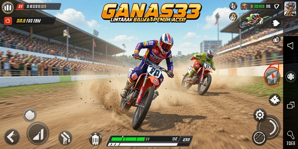 Screenshot menunjukkan aksi balap luar biasa di GANAS33.