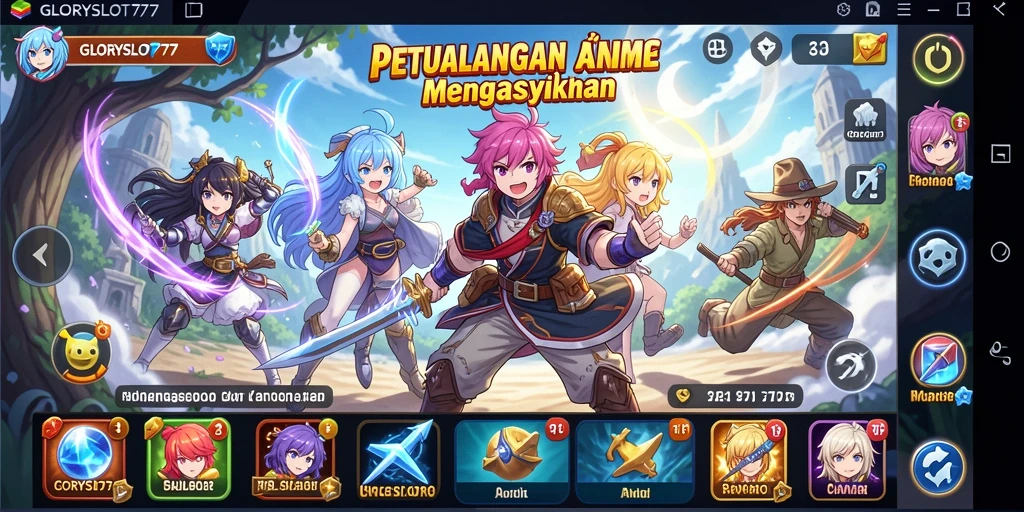 Tampilan gameplay GLORYSLOT777 dengan karakter anime yang menarik.