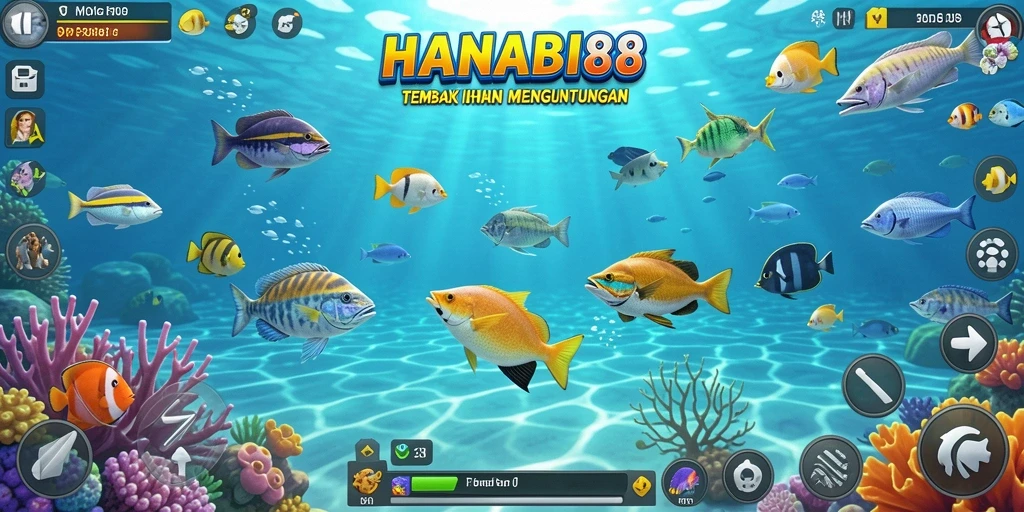 Tangkapan layar gameplay Tembak Ikan HANABI88 yang menarik.