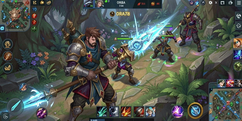 Tampilan gameplay ORA78 dengan pertarungan seru di arena MOBA.
