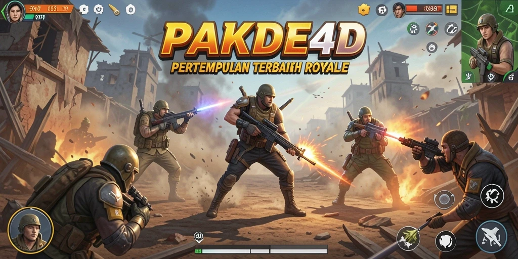 Screenshot utama PAKDE4D menampilkan aksi intens dalam pertempuran Battle Royale.