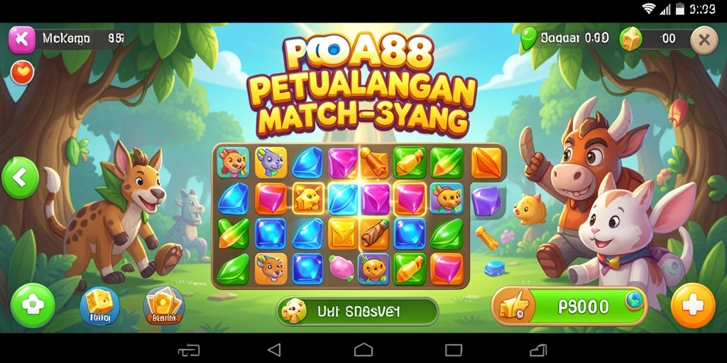Screenshot menunjukkan gameplay seru dalam mencocokkan elemen Match-3.