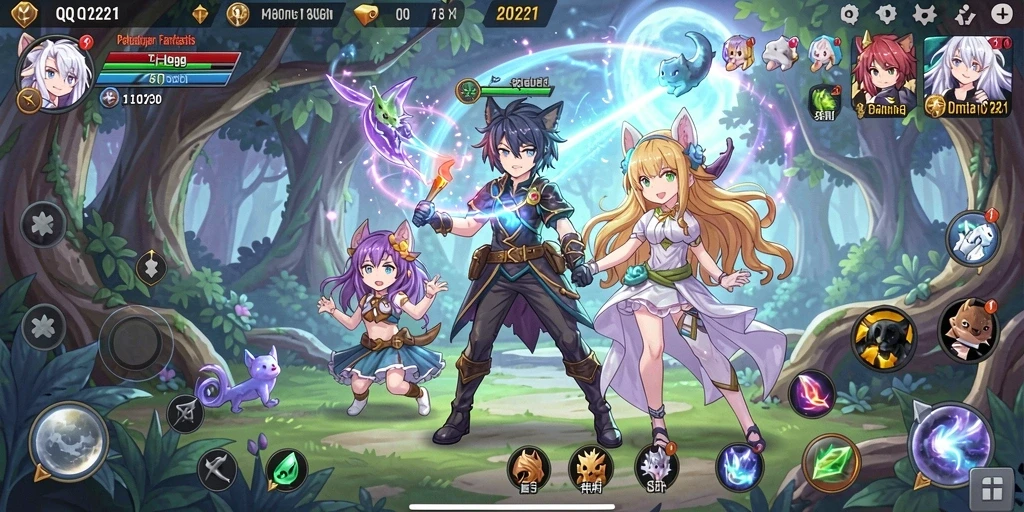 Tangkapan layar dari gameplay QQ1221 yang menunjukkan karakter beraksi dalam petualangan.