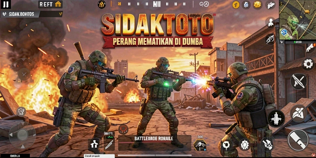 Screenshot utama SIDAKTOTO menampilkan aksi seru dalam pertempuran Battle Royale.