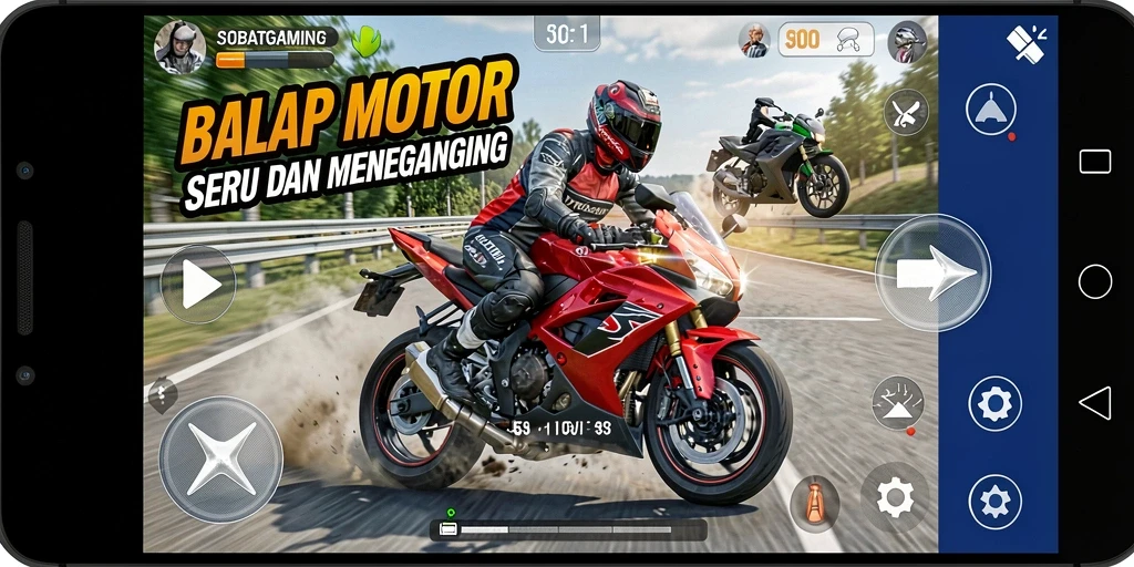 Tampilan menegangkan dalam balapan motor yang intens.
