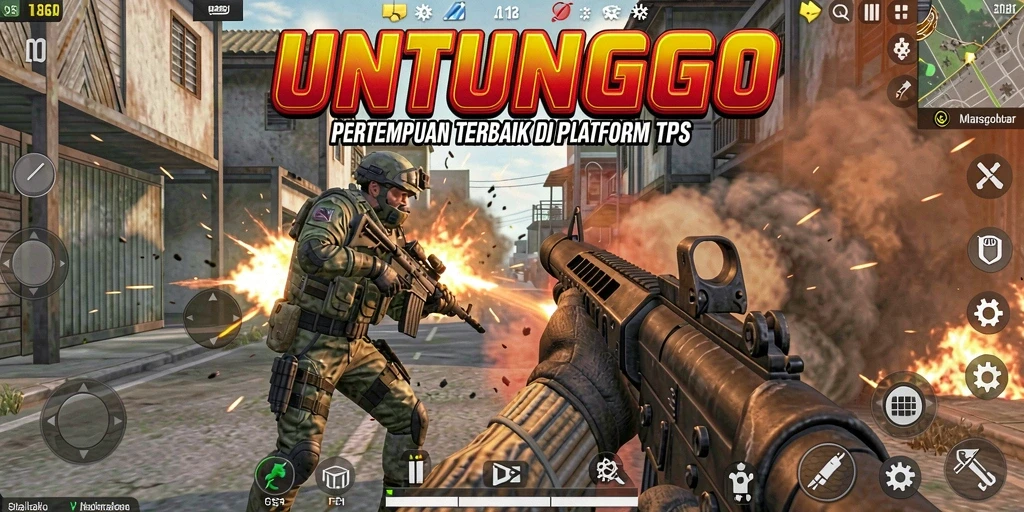 Screenshot utama UNTUNGGO menunjukkan aksi pertempuran yang seru di arena.