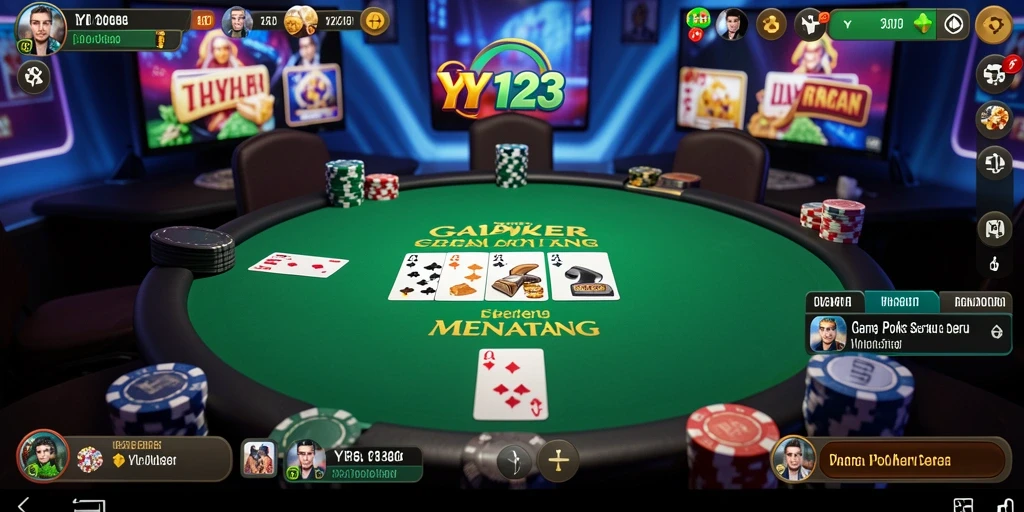 Screenshot utama YY123 menampilkan gameplay intens Poker yang menantang.